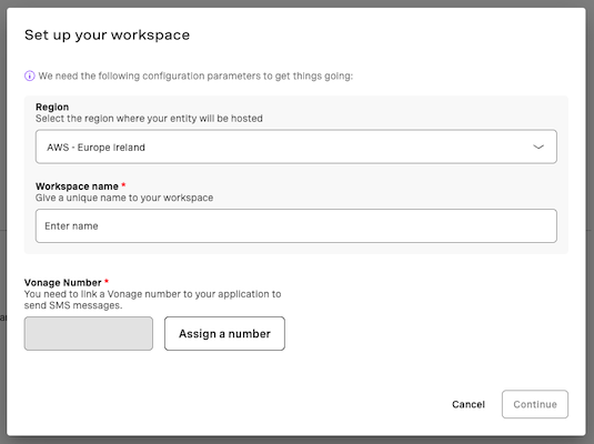 The form to create a workspace