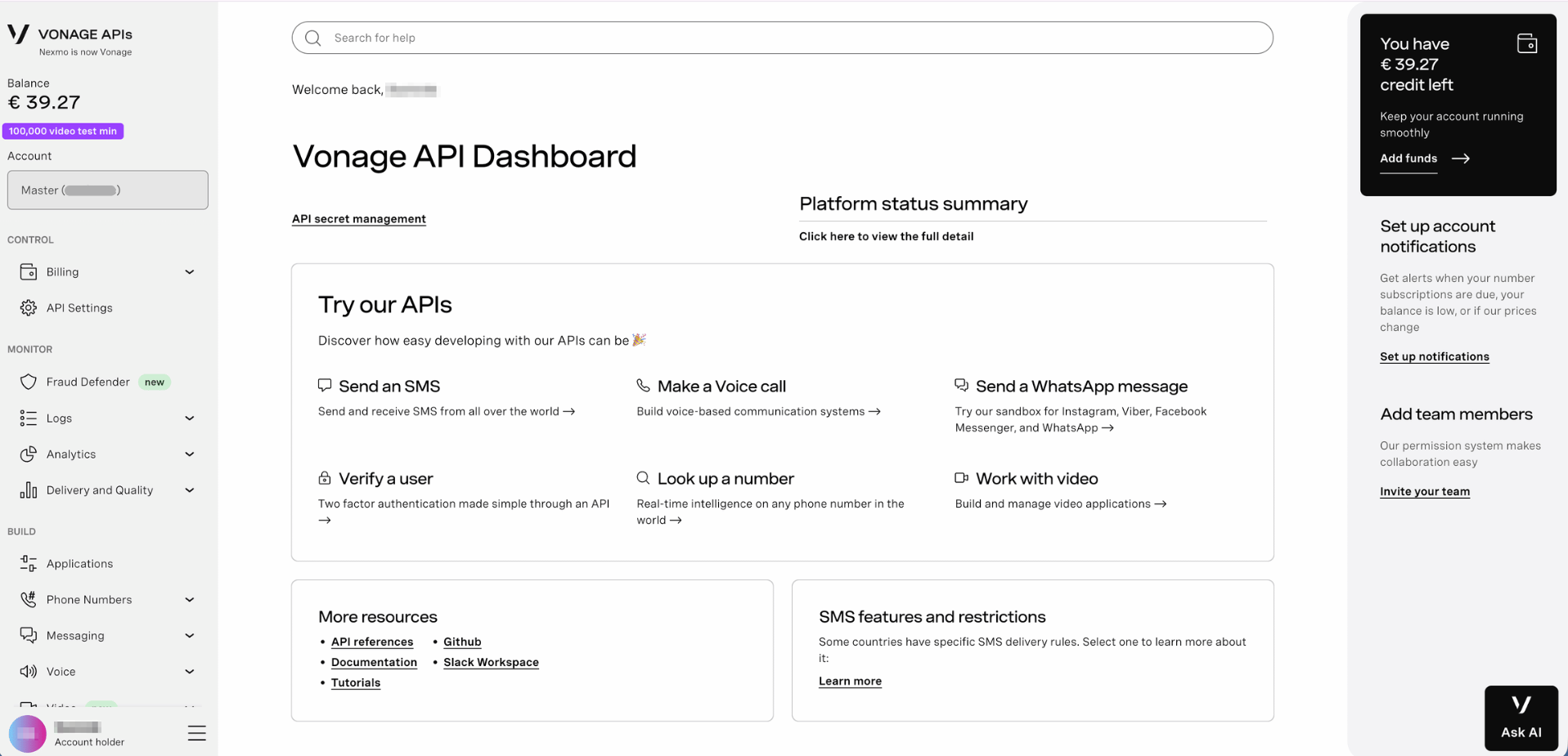 Dashboard Landing Page