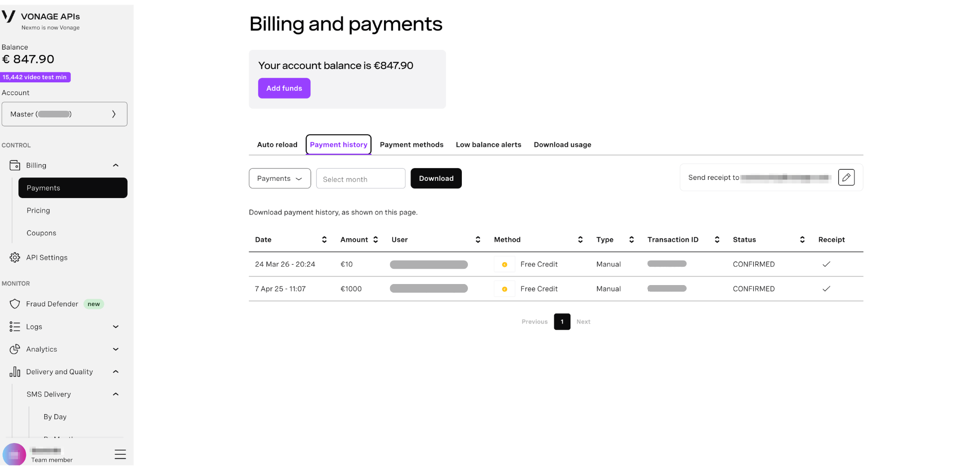 Payment history