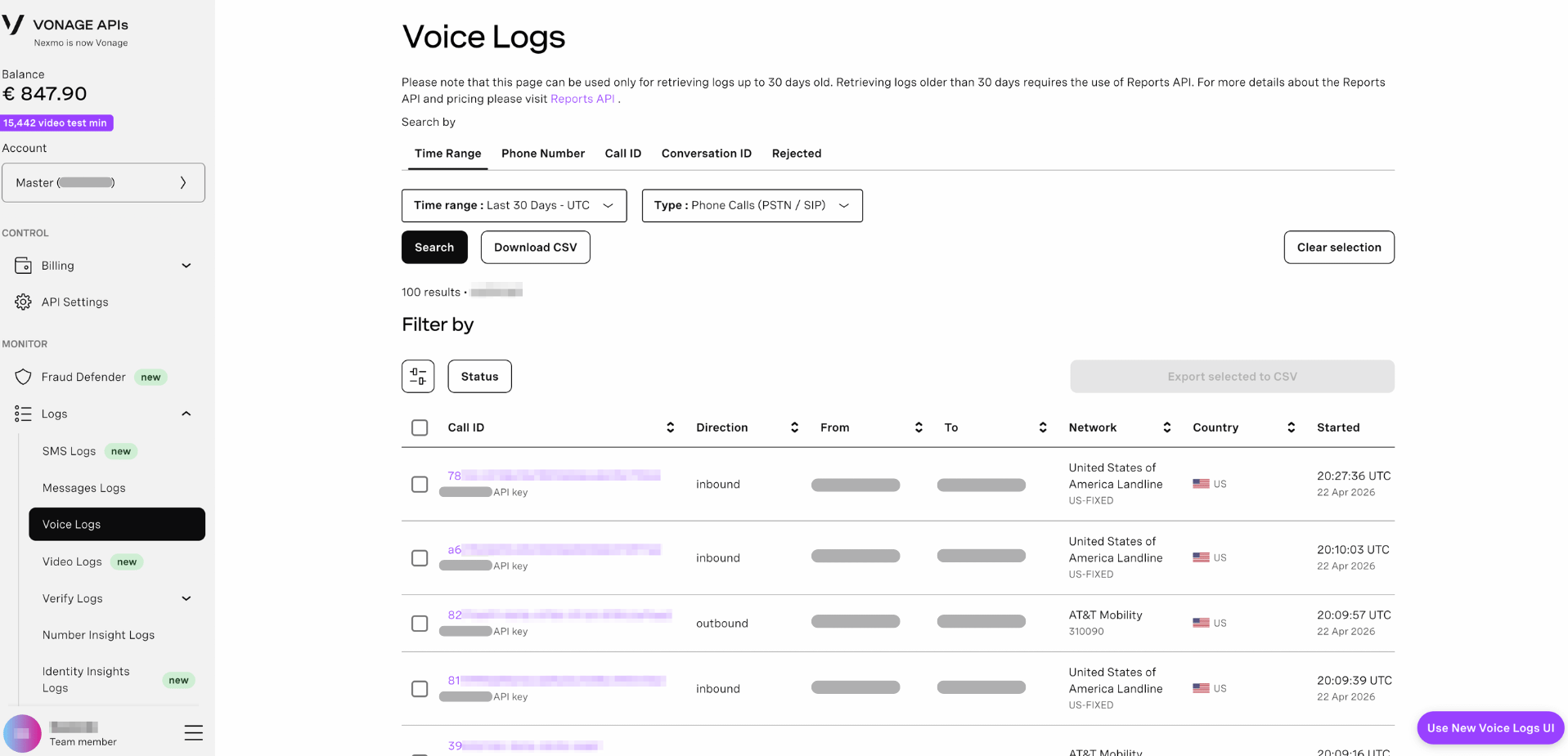Old Voice Logs UI