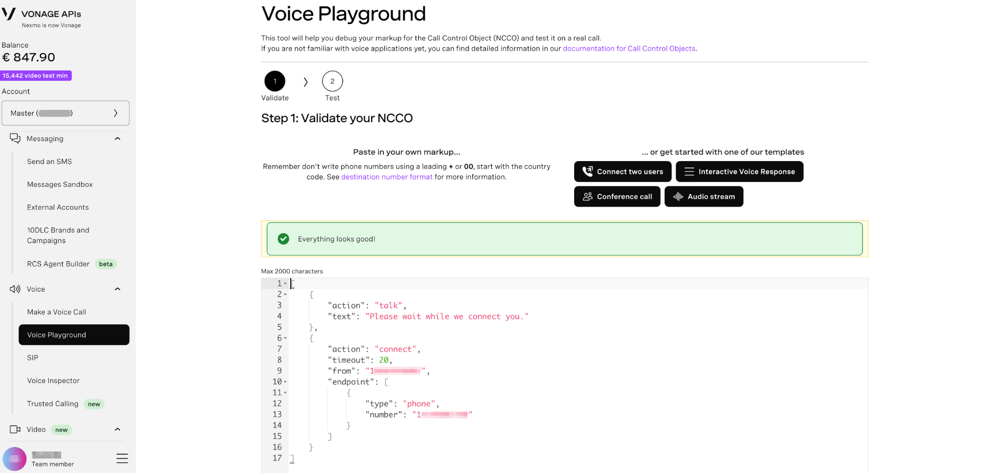 Validate your NCCO
