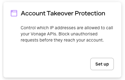 Account Takeover Protection card with the Set up button