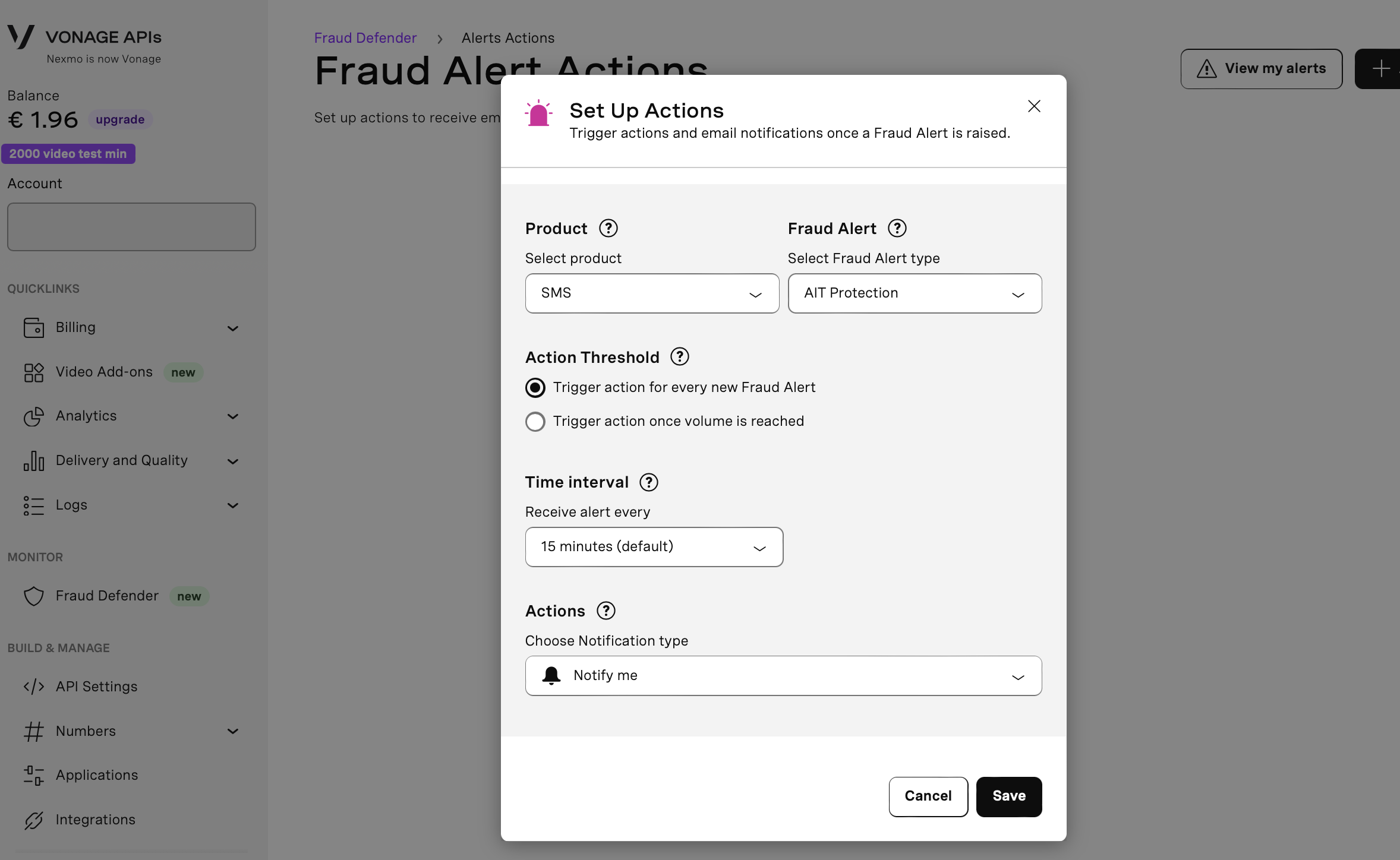 Configure Fraud Alert Actions