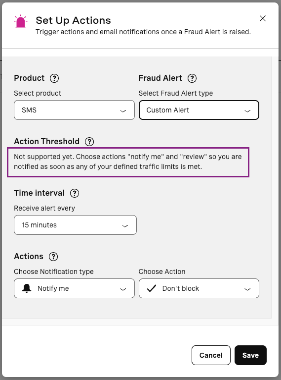 Alert action setup
