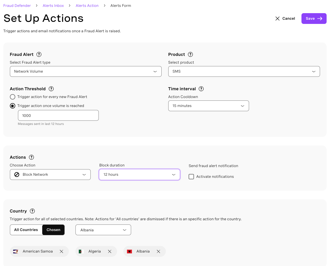 Set up actions