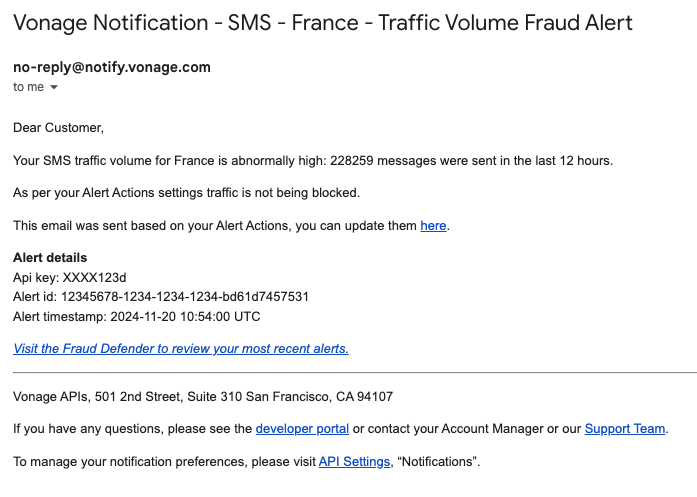 Fraud Alert Email example