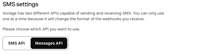 Screenshot of SMS setting selection toggle
