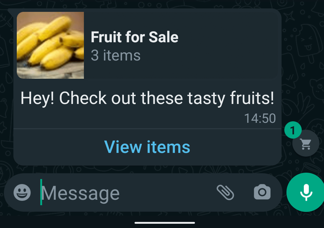 Screenshot of basic multi-product message