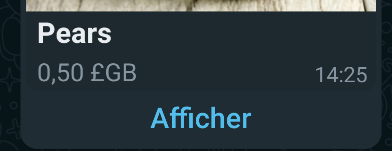 Screenshot of basic single product message with View button in French