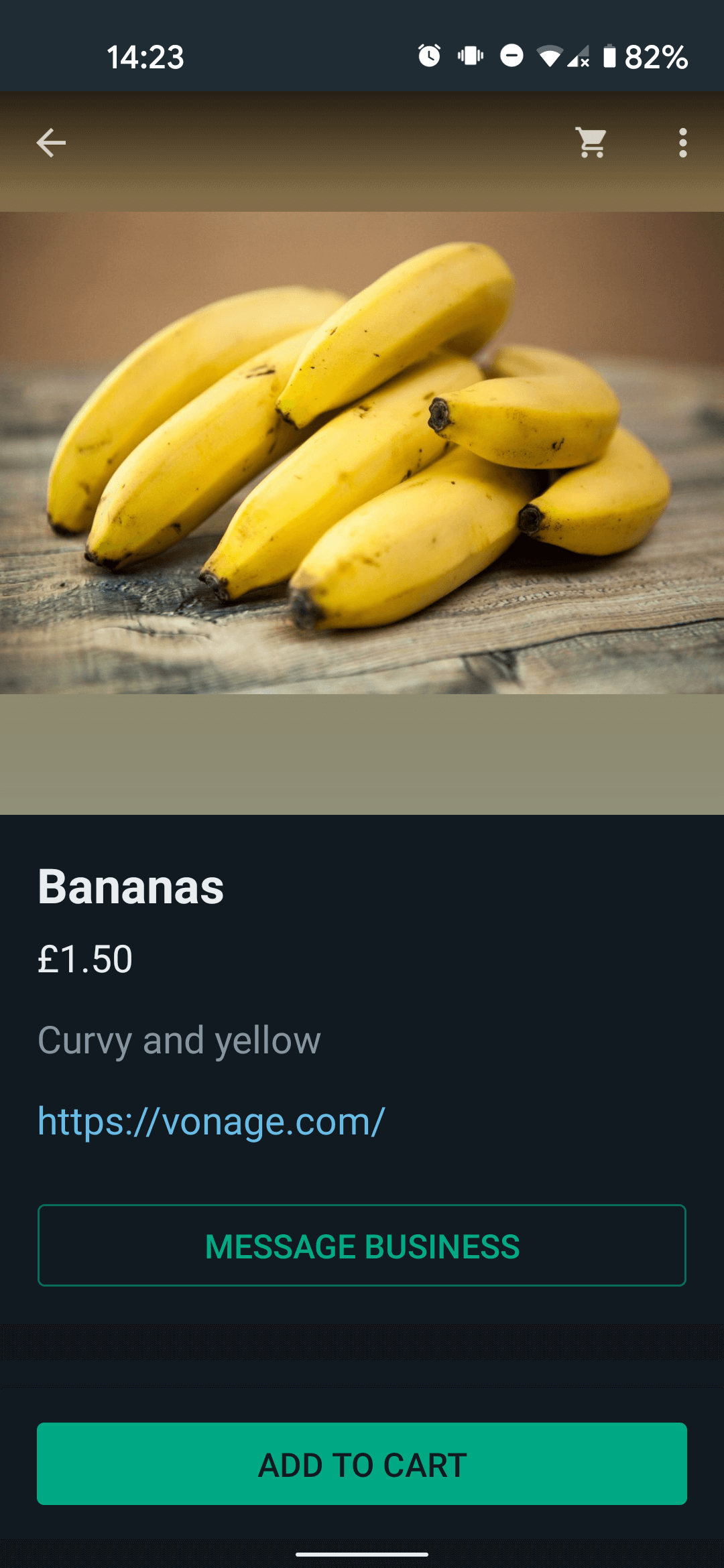 Screenshot of the product details page