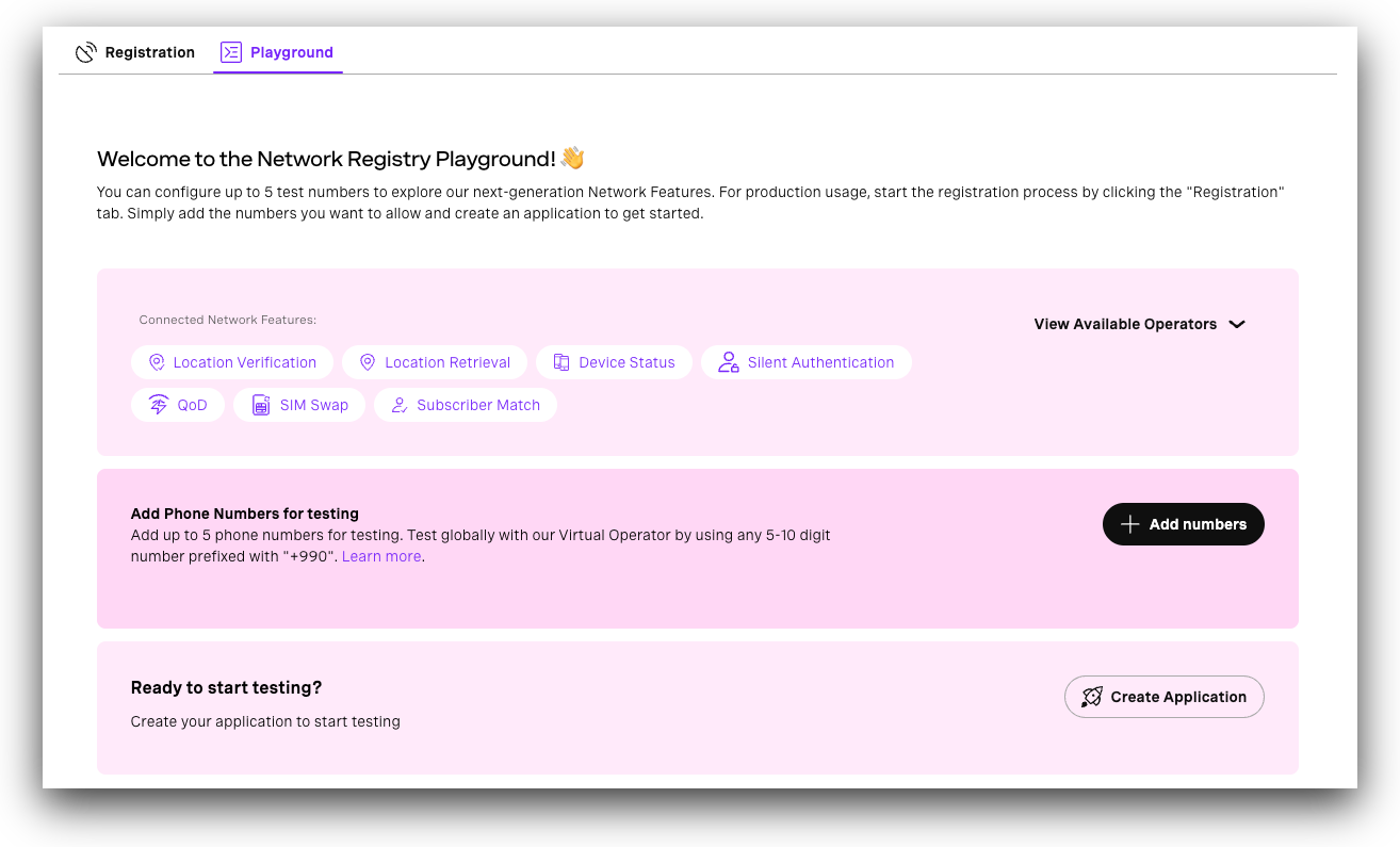 The network registry dialog with the Network Registry Playground tab selected