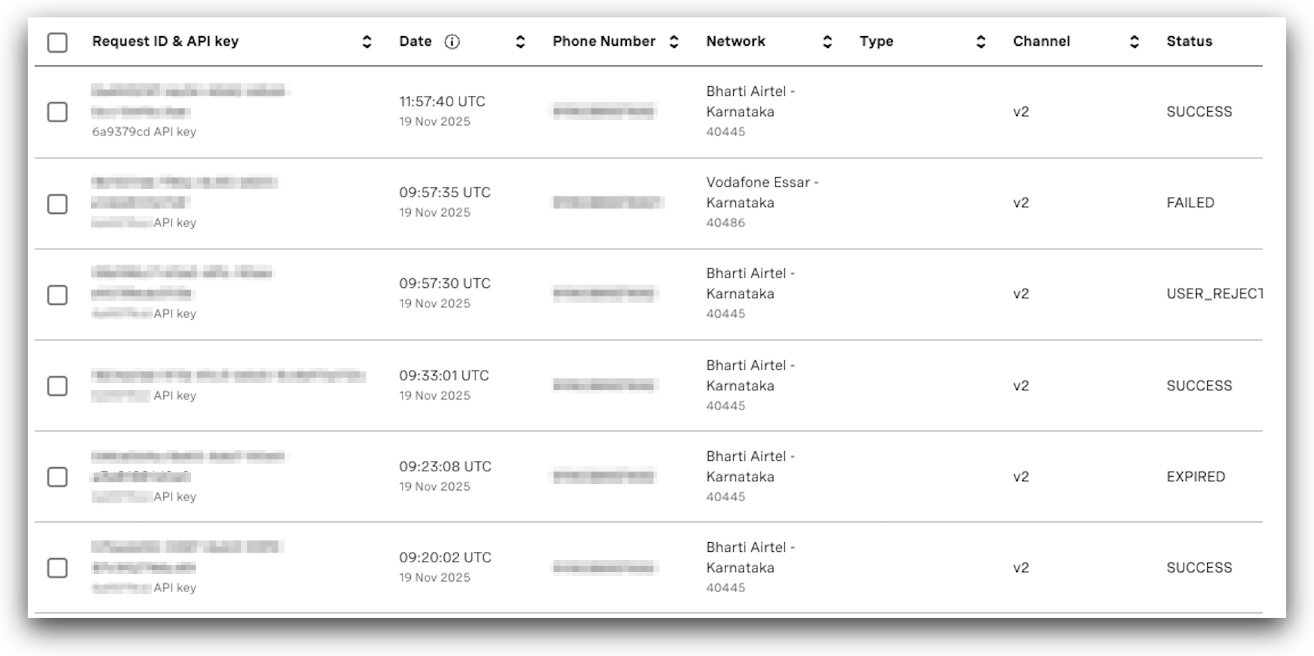 View of the Verify Logs Table in the Developer Dashboard
