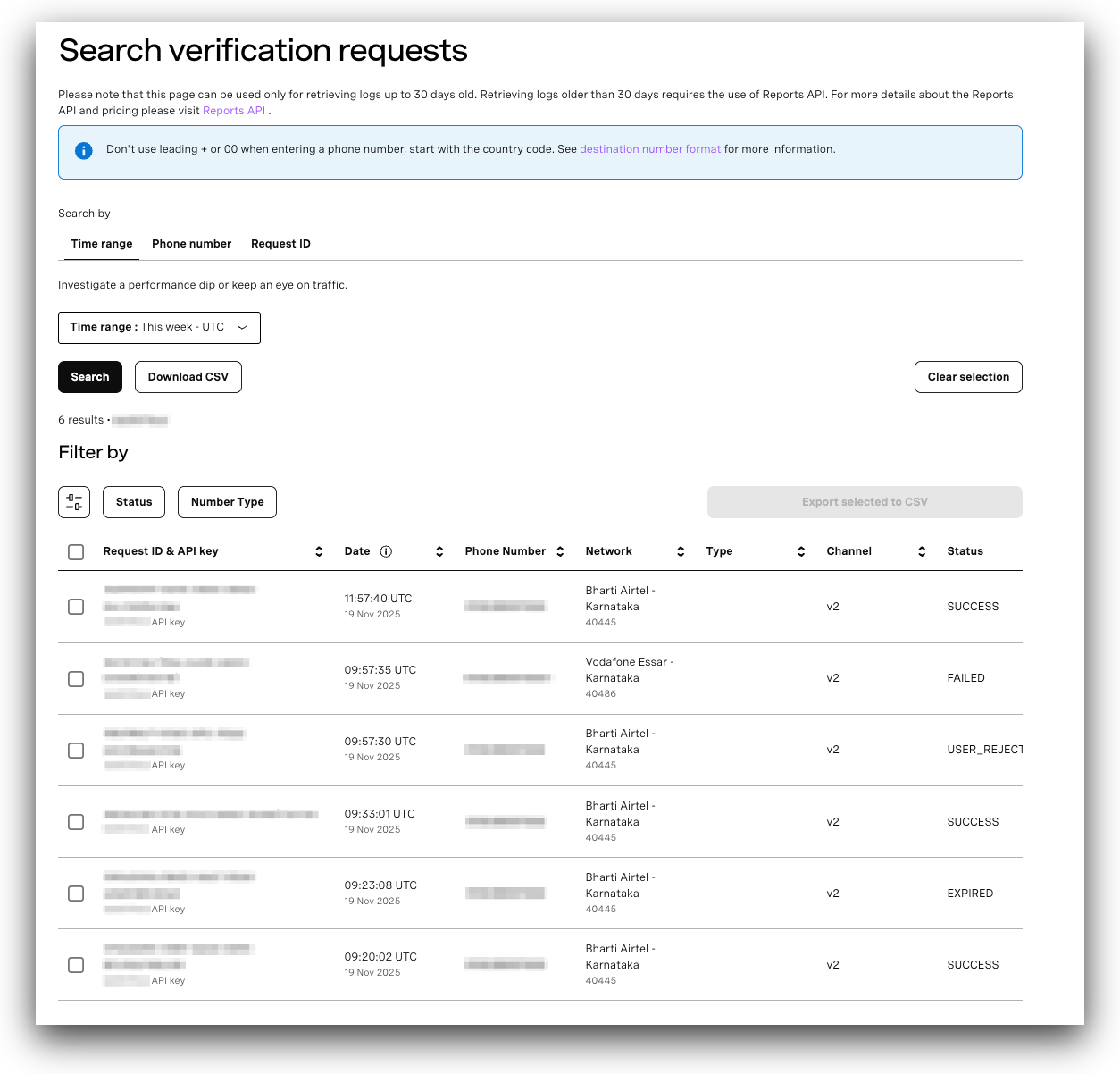 View of the Verify Logs page in the Developer Dashboard