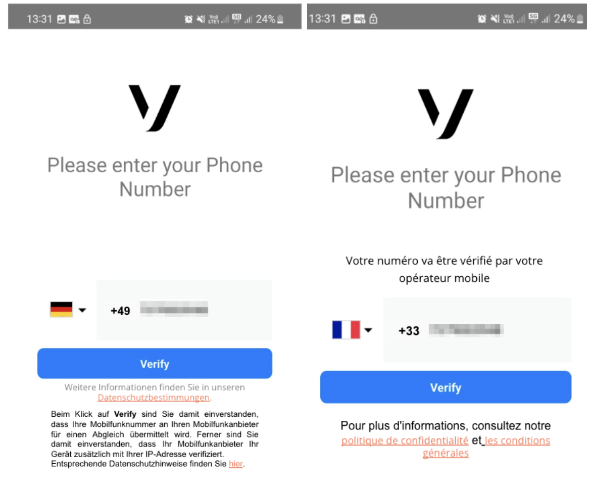 Silent Auth Registration Mobile Application Screenshot Examples