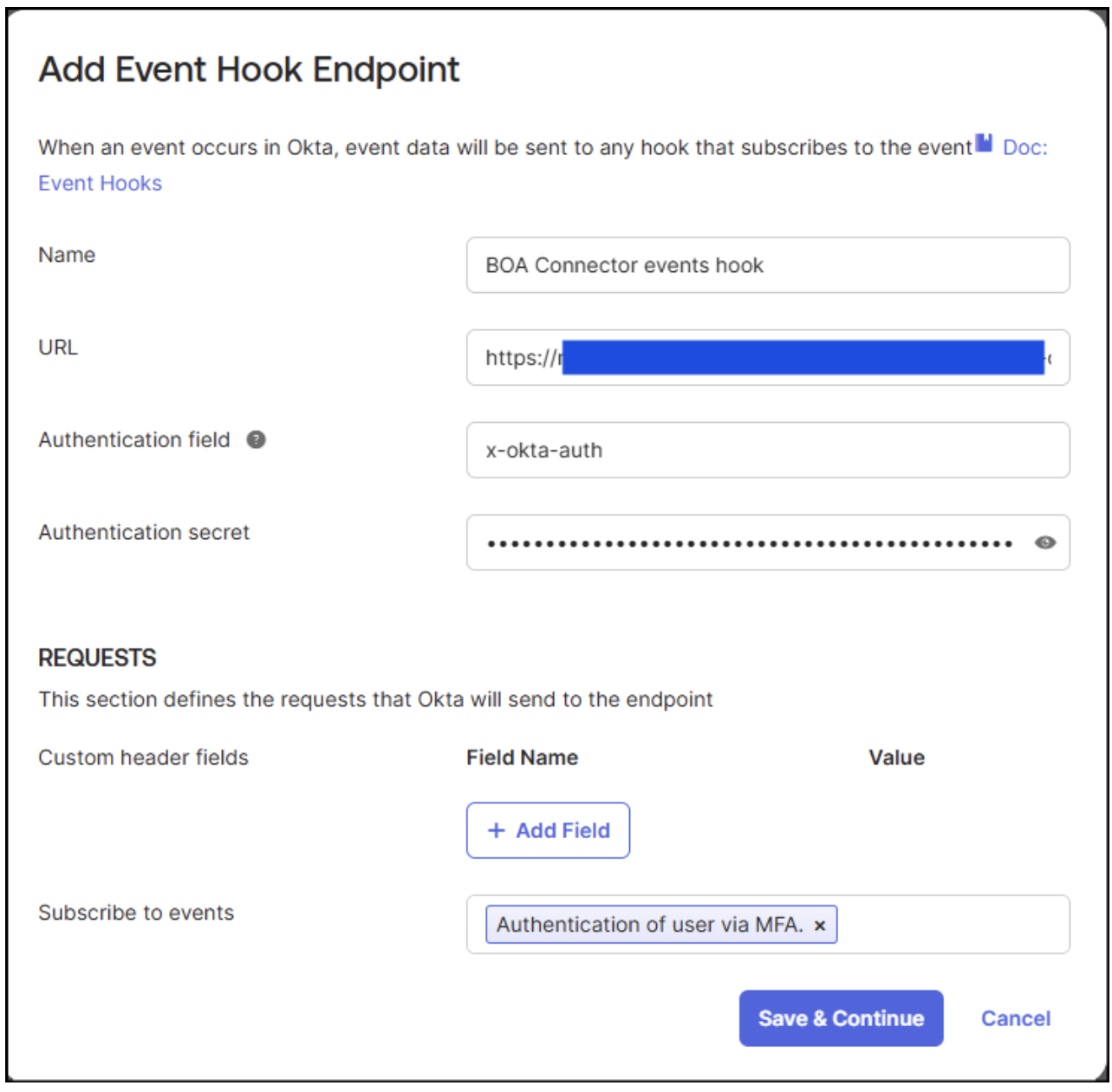 Configure the Event Hook