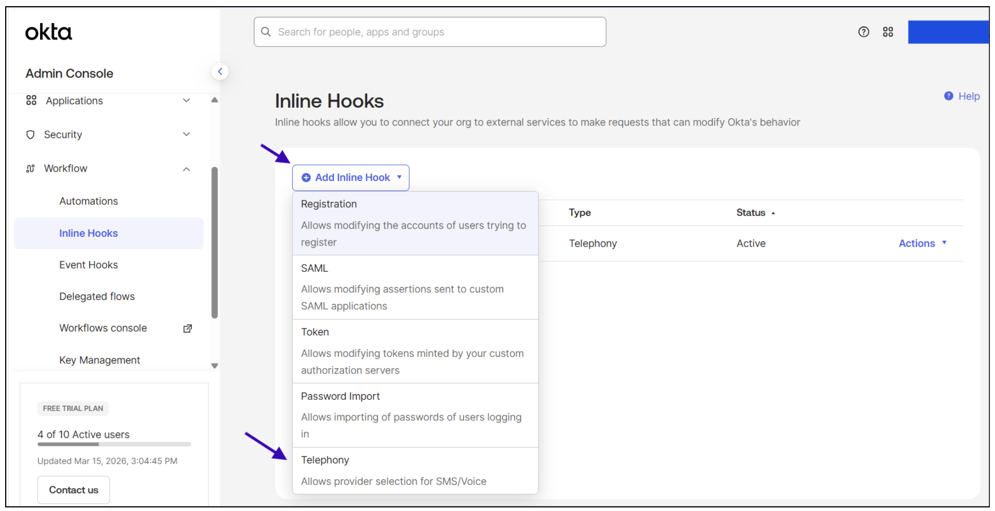 Configure the Telephony Inline Hook