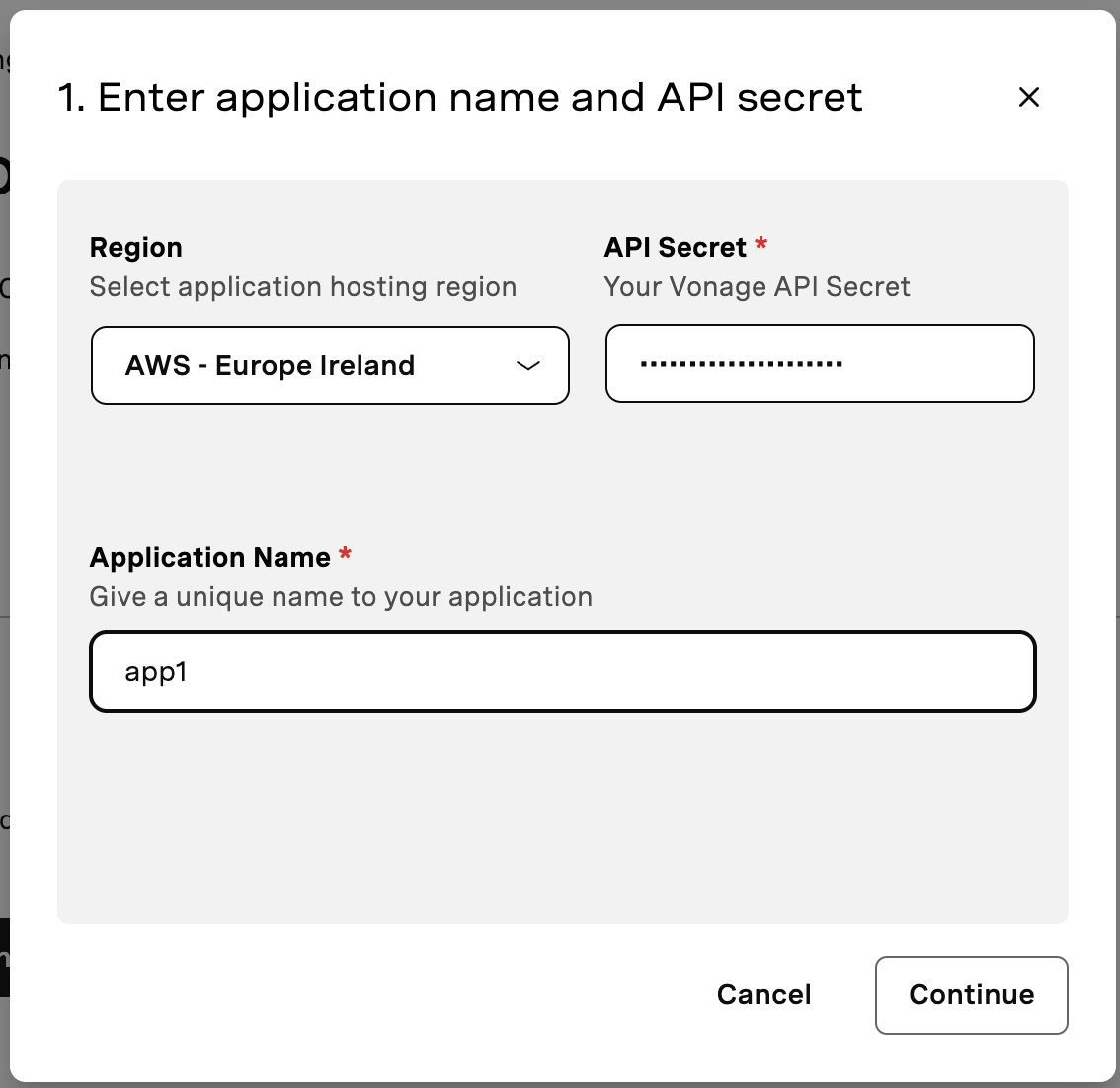 Vonage Protection Suite for PingOne deploy instance choose name and region