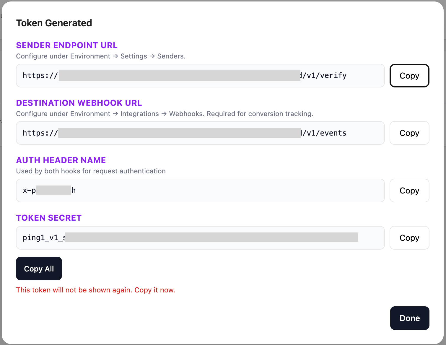 Vonage Protection Suite for PingOne Generated Details continuation