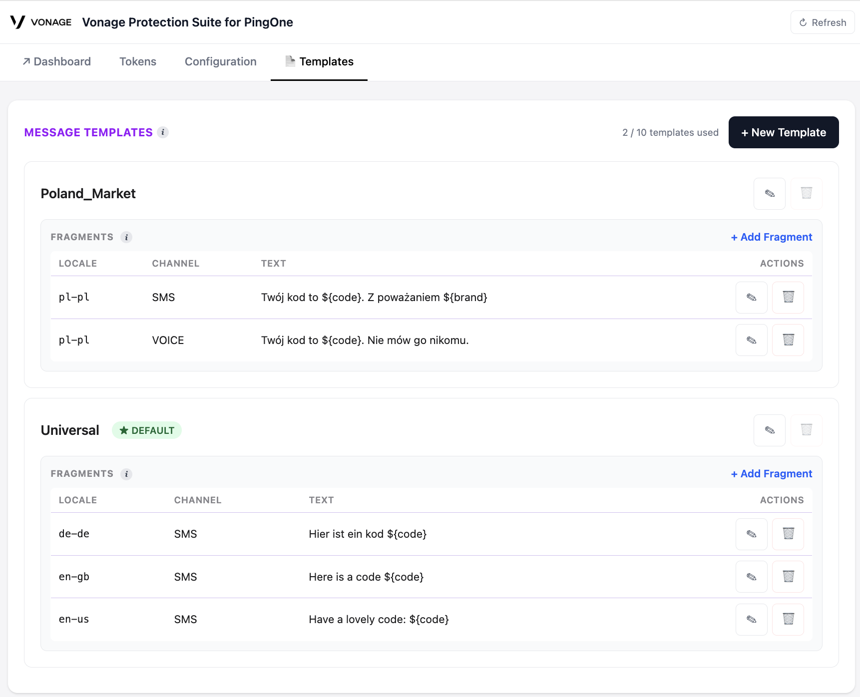 Vonage Protection Suite for PingOne enable custom templates