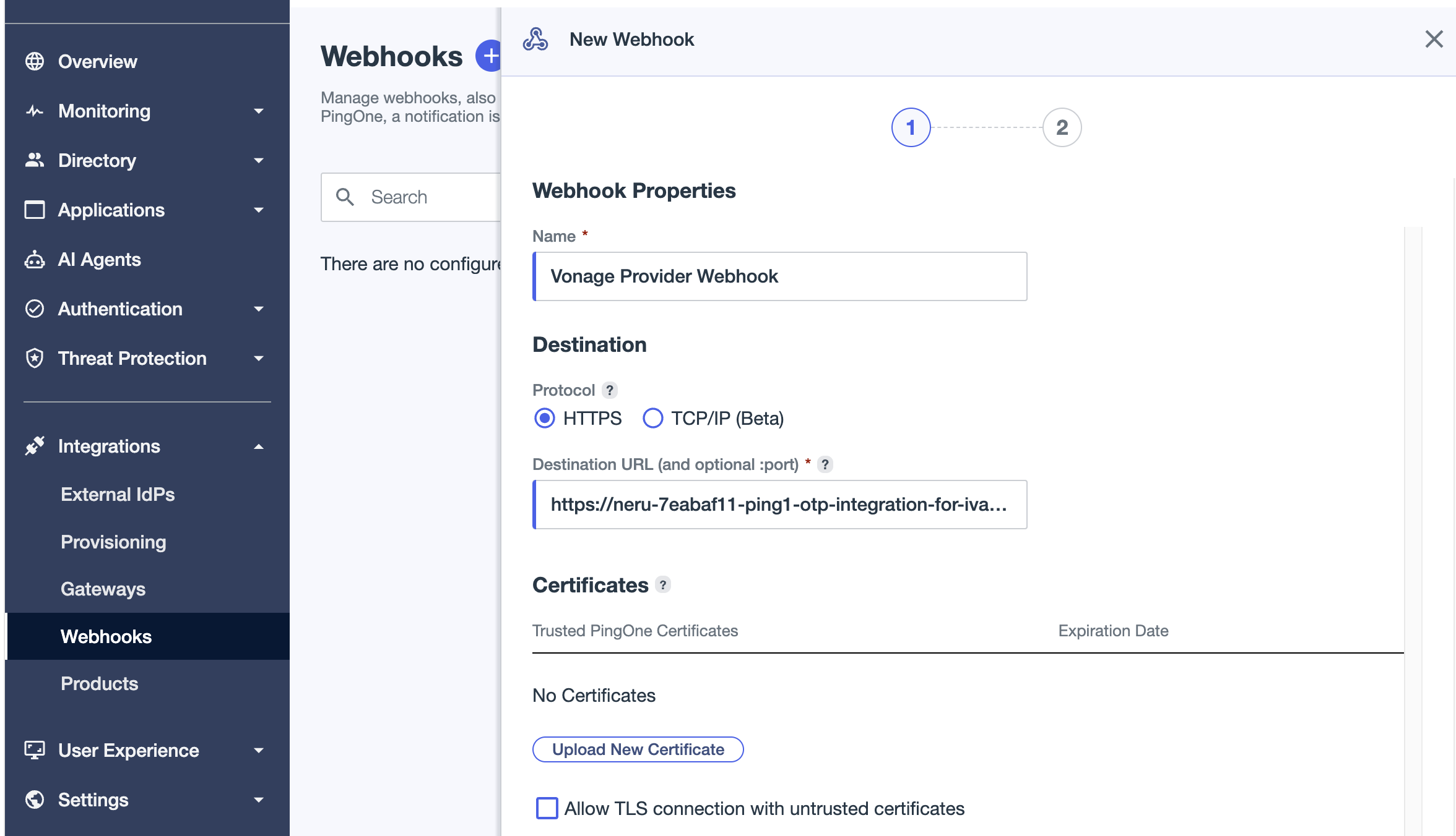 Vonage Protection Suite for PingOne Configure a PingOne Webhook for Verification Events