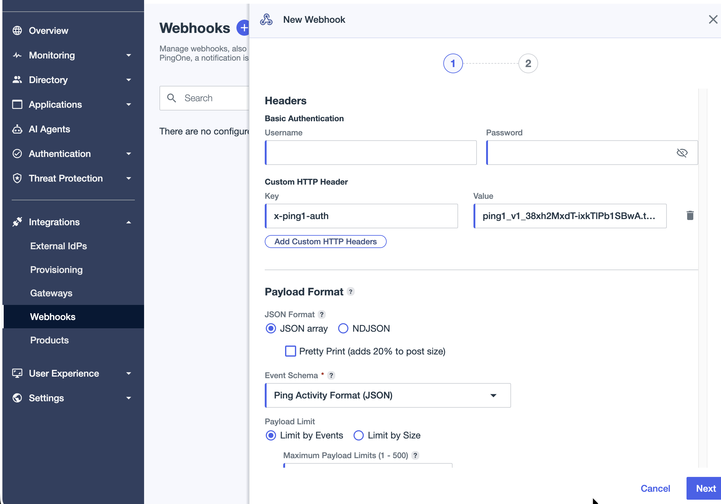 Vonage Protection Suite for PingOne Configure a PingOne Webhook for Verification Events