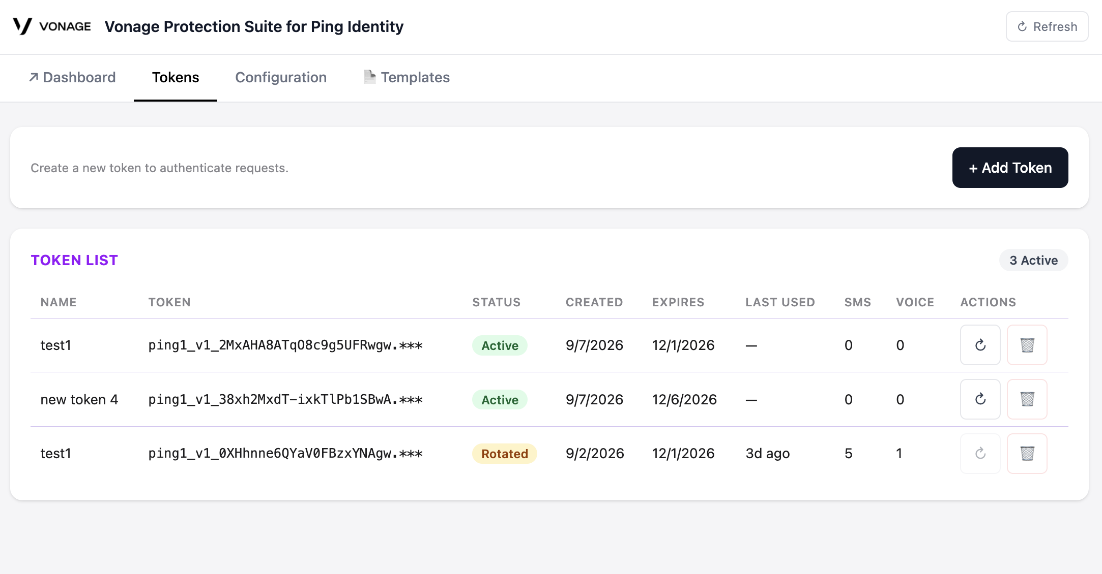 Vonage Protection Suite for PingOne Rotate Token