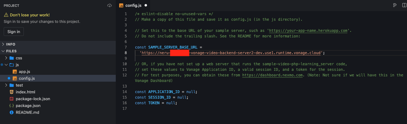 Stackblitz Demo Config