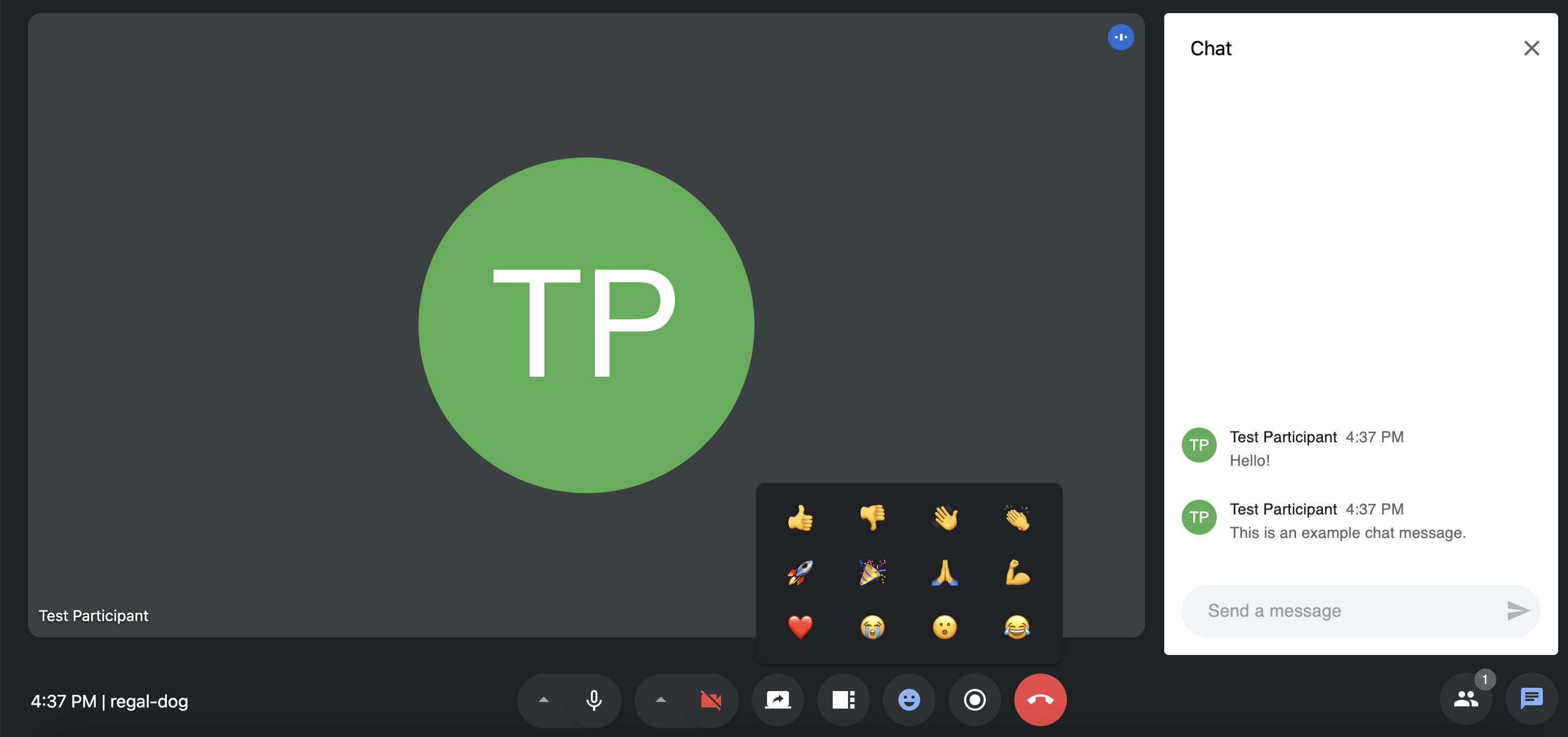 A screenshot showing some example chat messages, as well as the available emoji reactions.