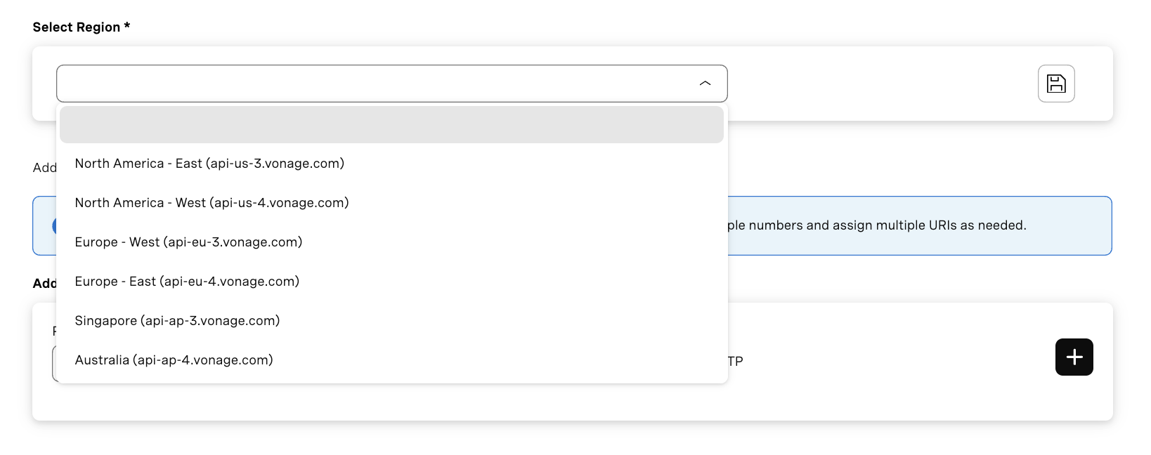 This box shows list of regions for inbound calling.
