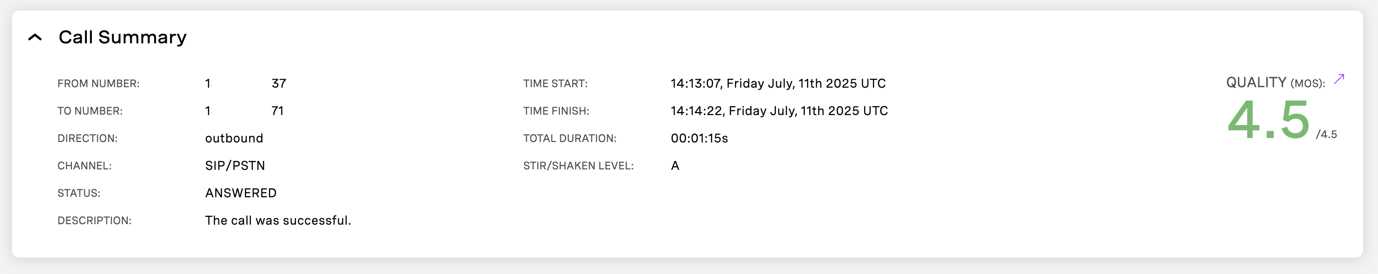 Call Summary Information