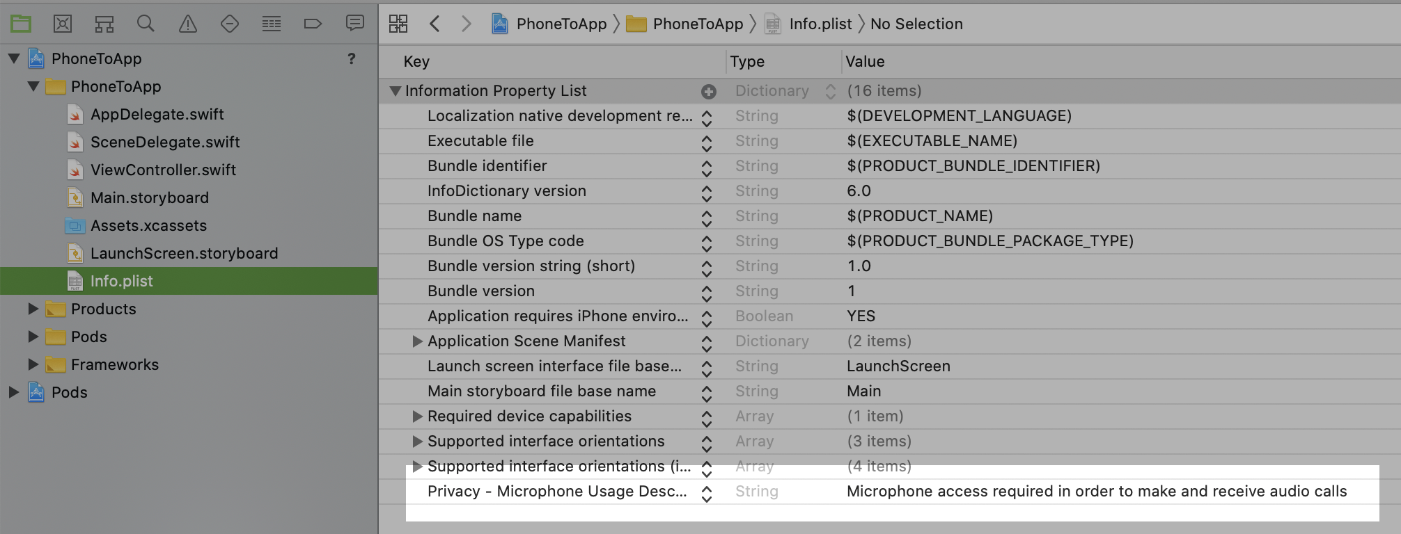 Receiving an inapp voice call
