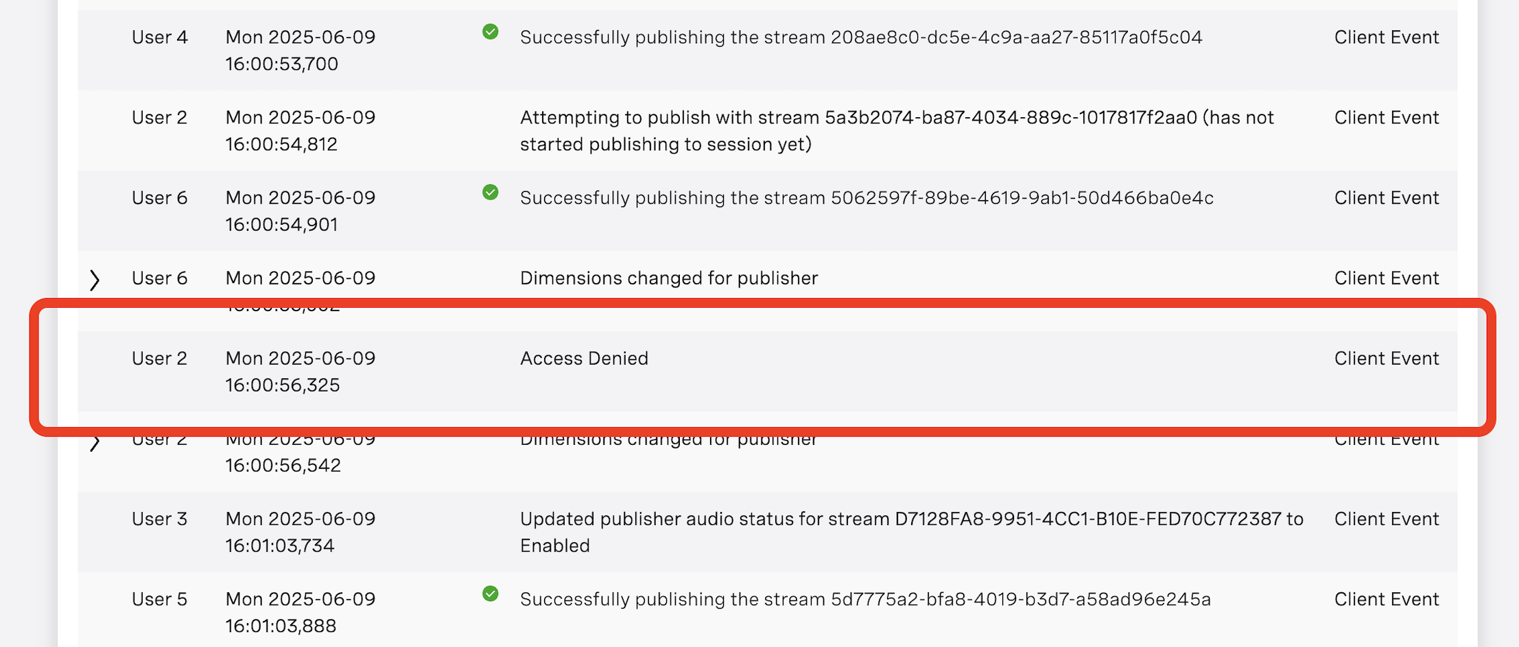 New descriptions of Access Denied events in the User table