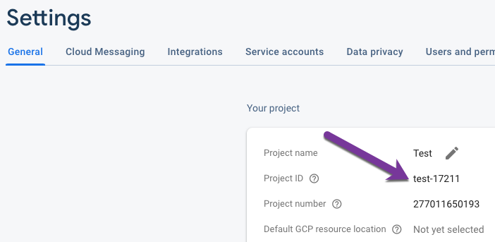 Displaying the project ID location