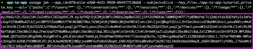 terminal screenshot of a generated sample JWT
