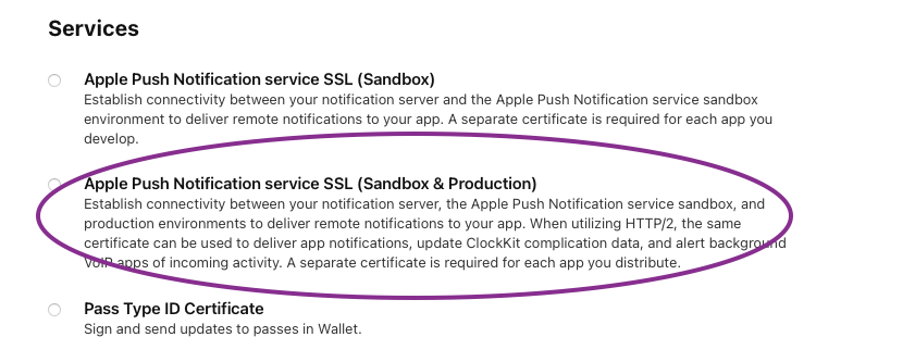 Apple Push Notification service option